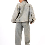 Rhinestone Embellished Denim Boyfriend Fit Denim Jacket - Liquor n Poker