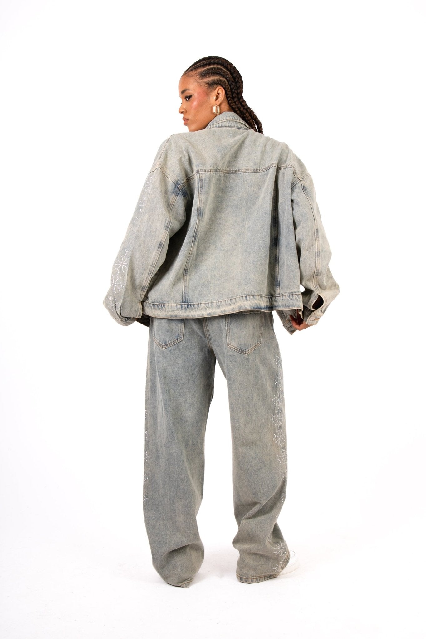 Rhinestone Embellished Denim Boyfriend Fit Denim Jacket - Liquor n Poker