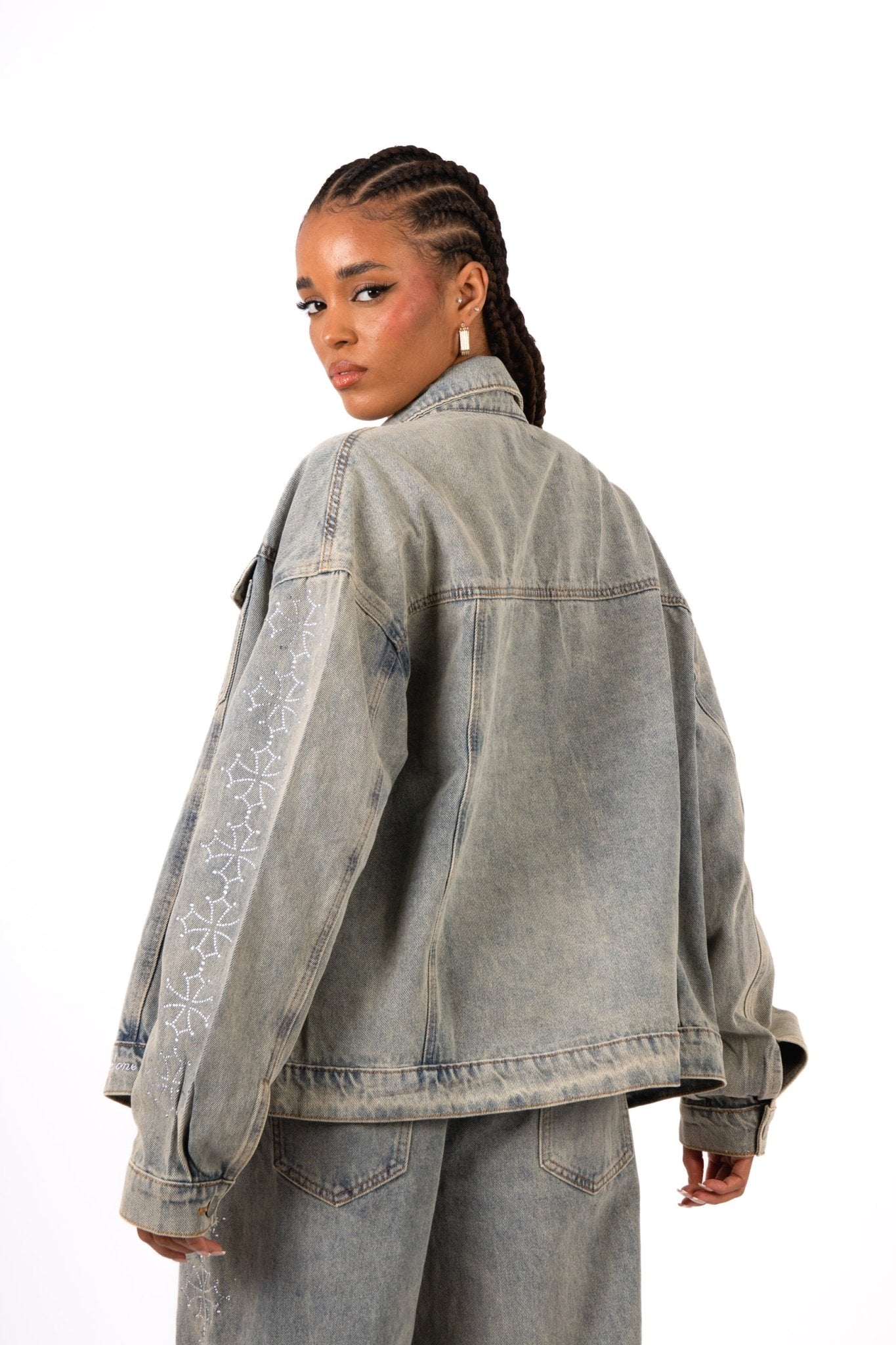 Rhinestone Embellished Denim Boyfriend Fit Denim Jacket - Liquor n Poker