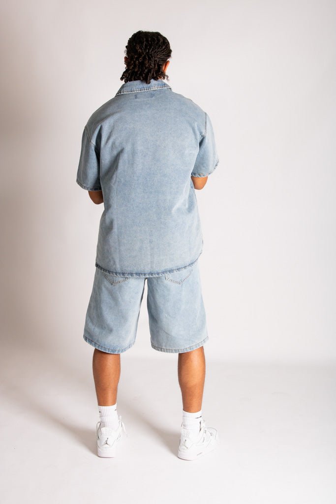 Rhinestone Embellished Denim Jorts - Liquor n Poker