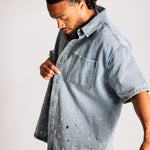 Rhinestone Embellished Denim Shirt - Liquor n Poker