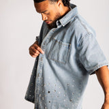 Rhinestone Embellished Denim Shirt - Liquor n Poker