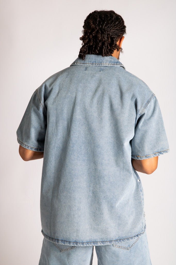 Rhinestone Embellished Denim Shirt - Liquor n Poker