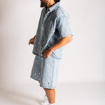 Rhinestone Embellished Denim Shirt - Liquor n Poker
