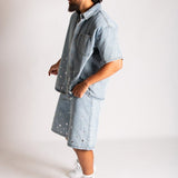 Rhinestone Embellished Denim Shirt - Liquor n Poker