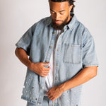 Rhinestone Embellished Denim Shirt - Liquor n Poker