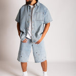 Rhinestone Embellished Denim Shirt - Liquor n Poker