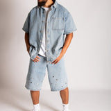 Rhinestone Embellished Denim Shirt - Liquor n Poker