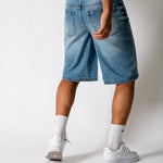 Rhinestone Embellished Light Blue Wash Denim Jorts - Liquor n Poker