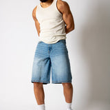 Rhinestone Embellished Light Blue Wash Denim Jorts - Liquor n Poker