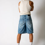 Rhinestone Embellished Light Blue Wash Denim Jorts - Liquor n Poker