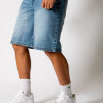 Rhinestone Embellished Light Blue Wash Denim Jorts - Liquor n Poker
