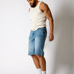 Rhinestone Embellished Light Blue Wash Denim Jorts - Liquor n Poker