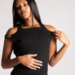 Ribbed Buckle Detail Vest Top in Black - Liquor n Poker