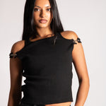 Ribbed Buckle Detail Vest Top in Black - Liquor n Poker