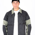 Rider Biker Panelled Denim Jacket in Khaki & Black - Liquor n Poker