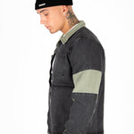 Rider Biker Panelled Denim Jacket in Khaki & Black - Liquor n Poker