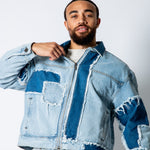 RIDER - Distressed Cut N Sew Boxy Blue Denim Jacket - Liquor n Poker