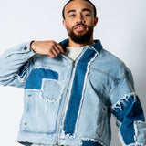 RIDER - Distressed Cut N Sew Boxy Blue Denim Jacket - Liquor n Poker