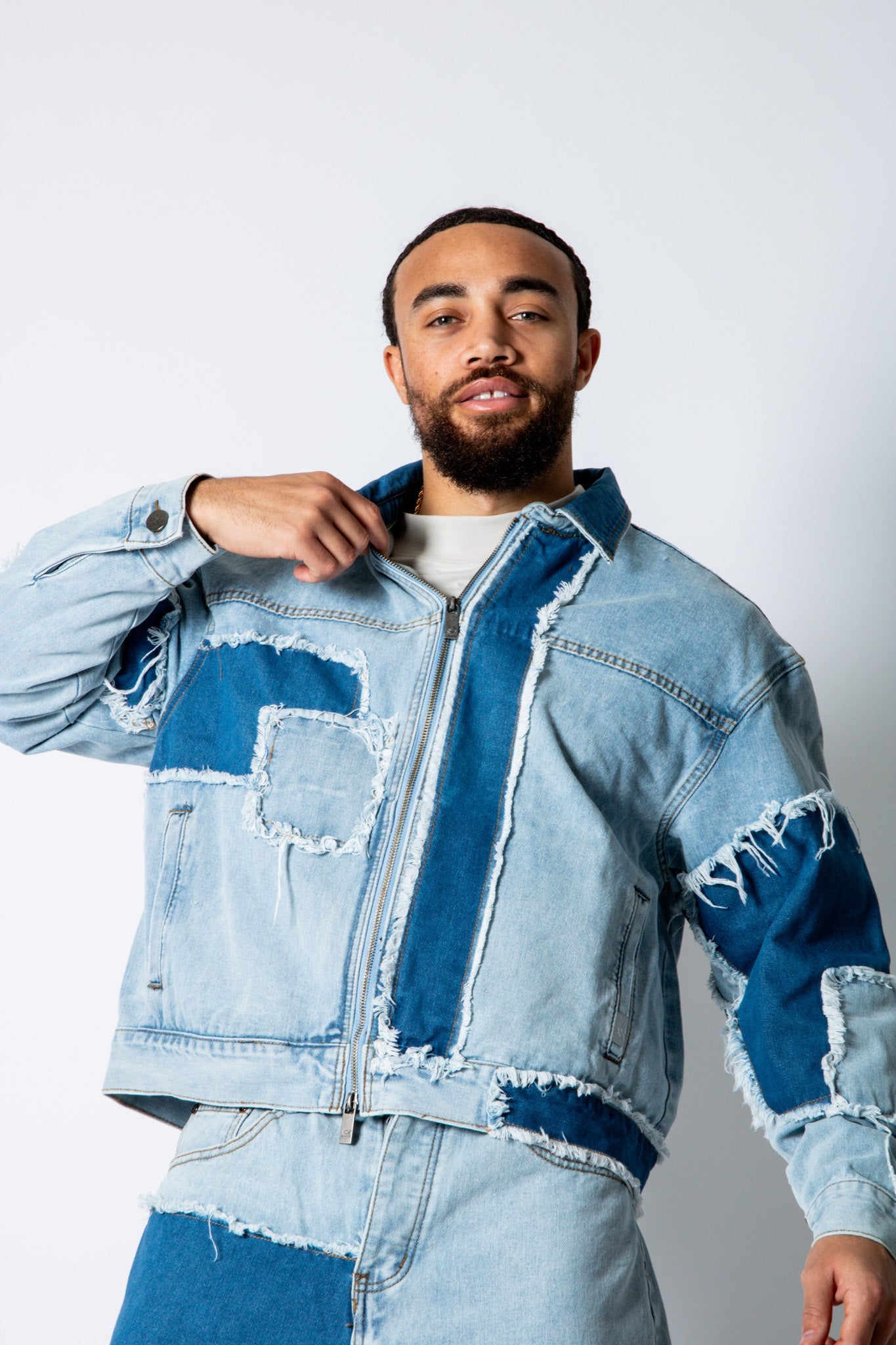 RIDER - Distressed Cut N Sew Boxy Blue Denim Jacket - Liquor n Poker