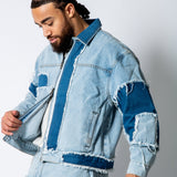 RIDER - Distressed Cut N Sew Boxy Blue Denim Jacket - Liquor n Poker