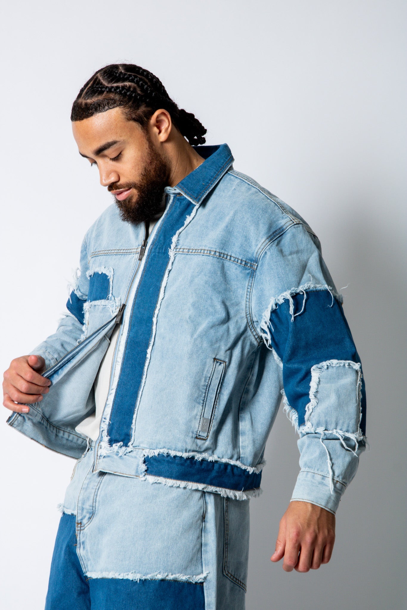 RIDER - Distressed Cut N Sew Boxy Blue Denim Jacket - Liquor n Poker