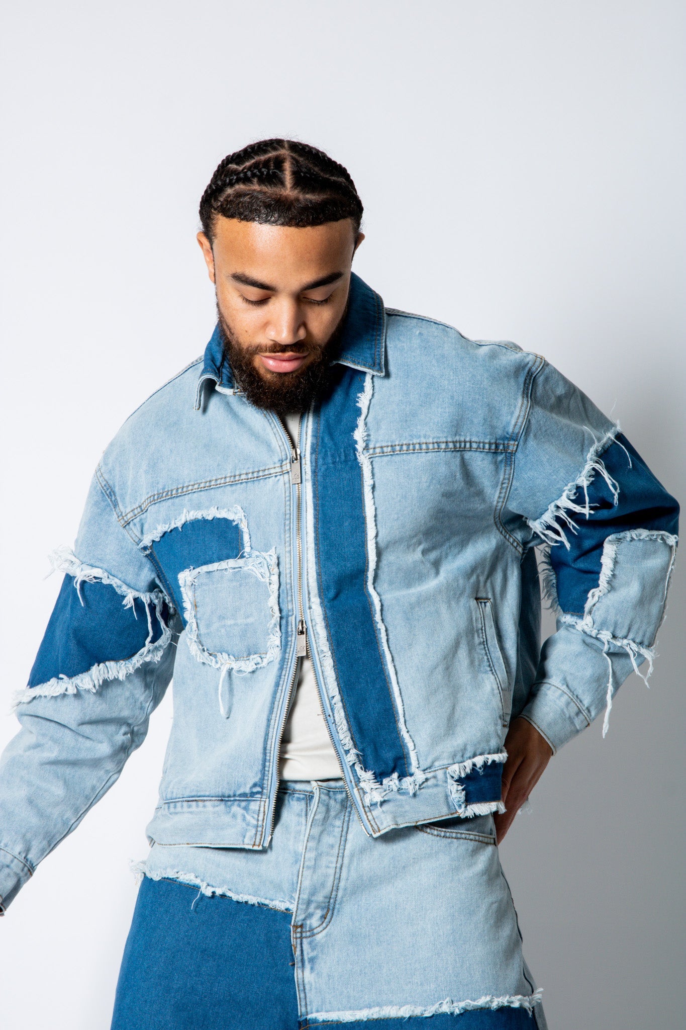 RIDER - Distressed Cut N Sew Boxy Blue Denim Jacket - Liquor n Poker