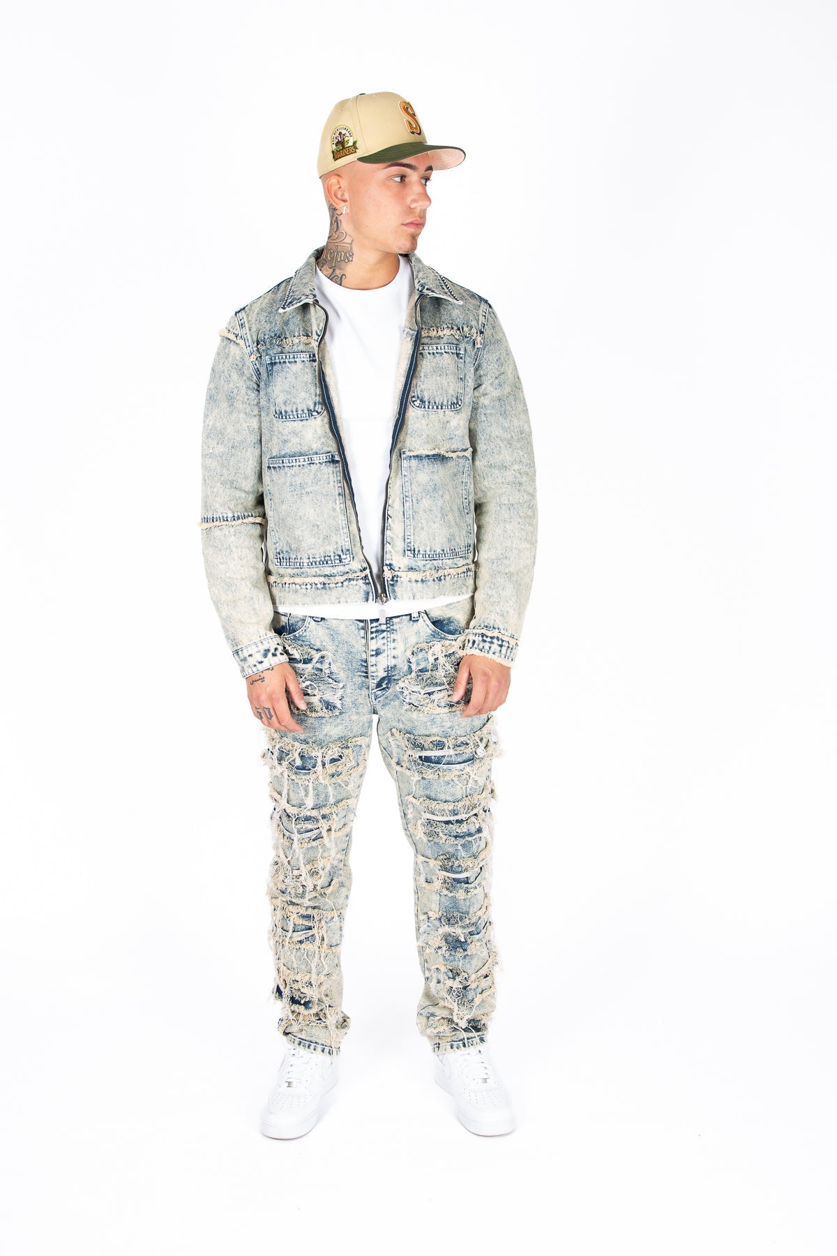Rider Distressed Denim Jacket in Light Blue Wash - Liquor n Poker