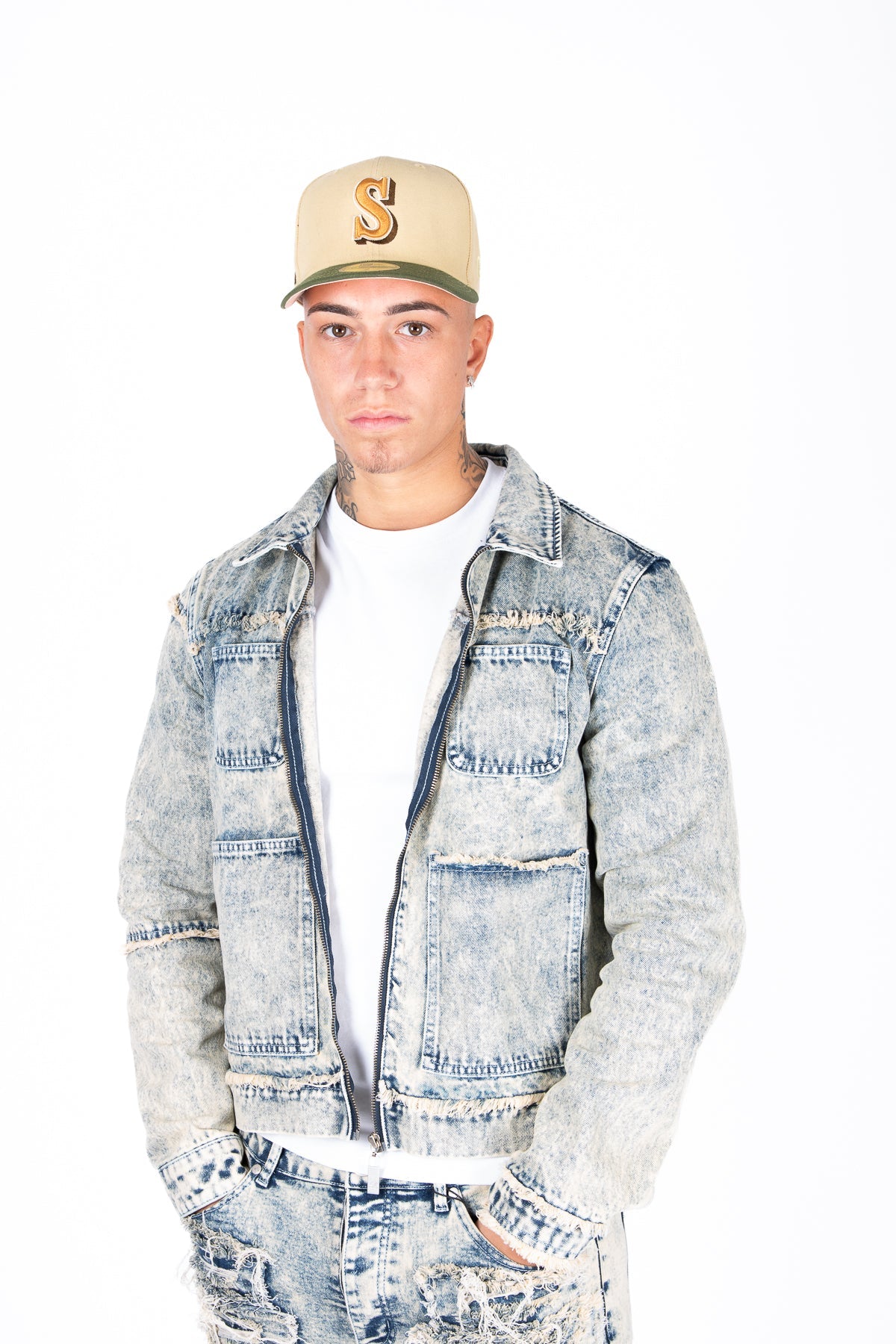 Rider Distressed Denim Jacket in Light Blue Wash - Liquor n Poker