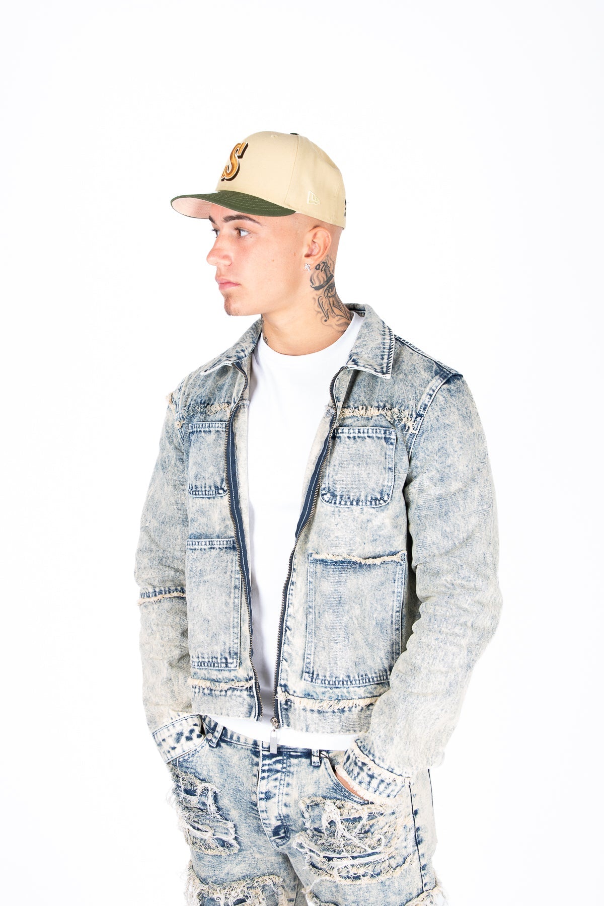 Rider Distressed Denim Jacket in Light Blue Wash - Liquor n Poker