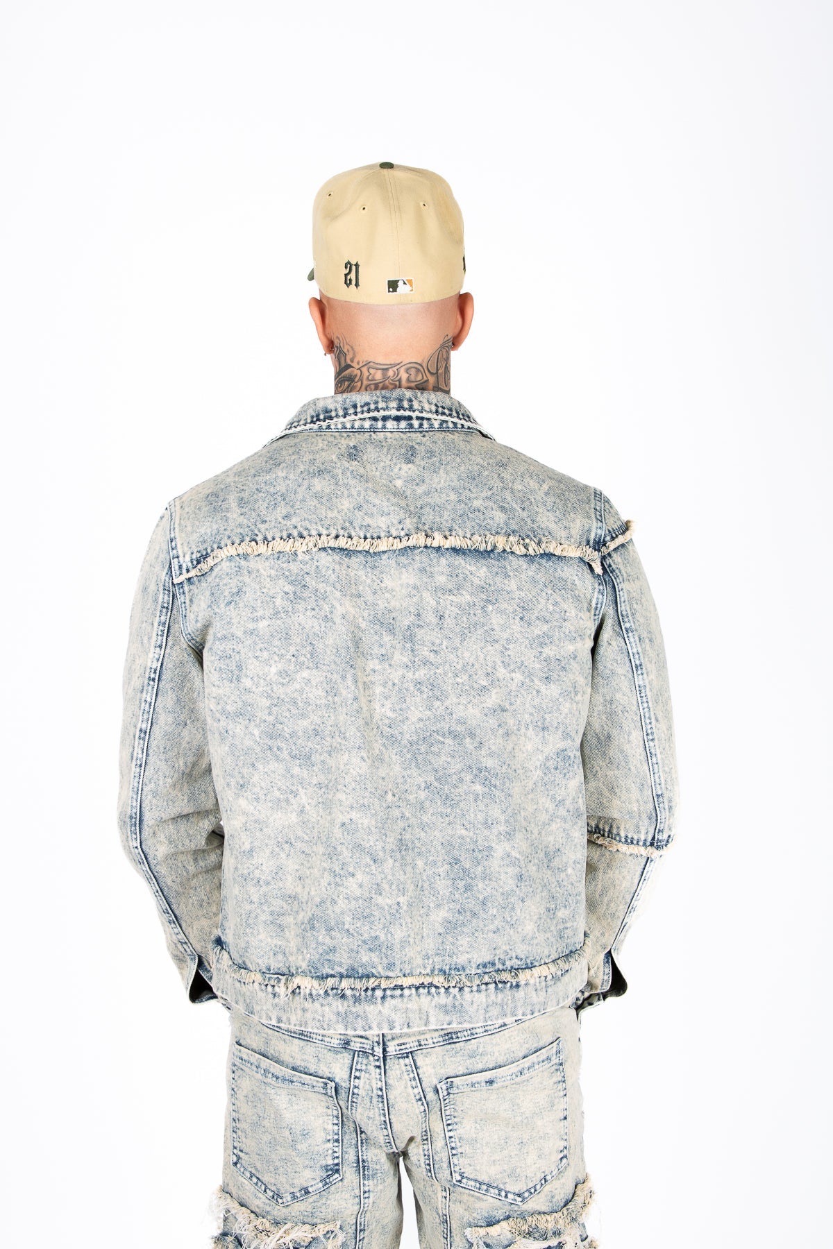 Rider Distressed Denim Jacket in Light Blue Wash - Liquor n Poker