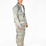 Rider Distressed Denim Jacket in Light Blue Wash - Liquor n Poker
