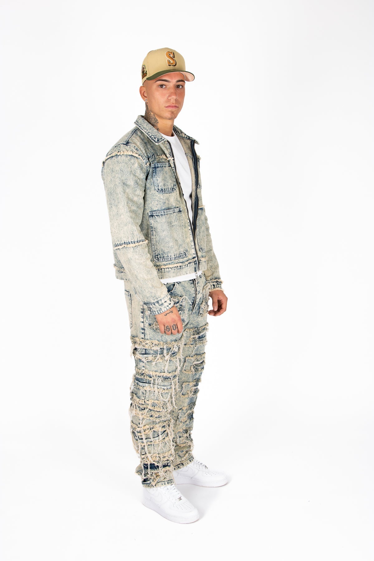Rider Distressed Denim Jacket in Light Blue Wash - Liquor n Poker