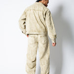 RIDER - Relaxed Zip‑Up Acid Wash Beige Denim Jacket - Liquor n Poker