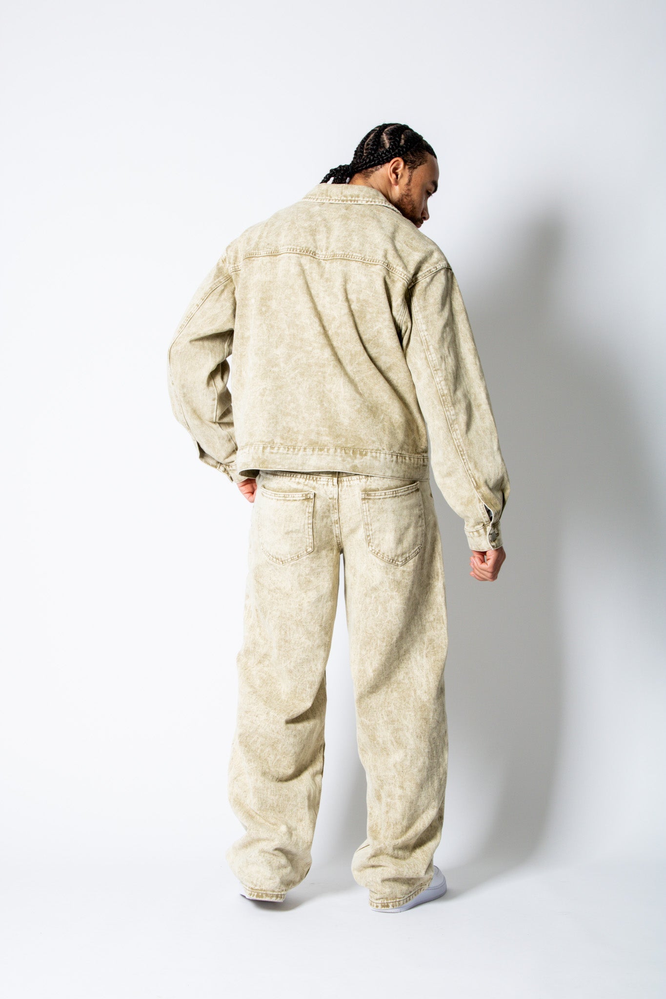 RIDER - Relaxed Zip‑Up Acid Wash Beige Denim Jacket - Liquor n Poker