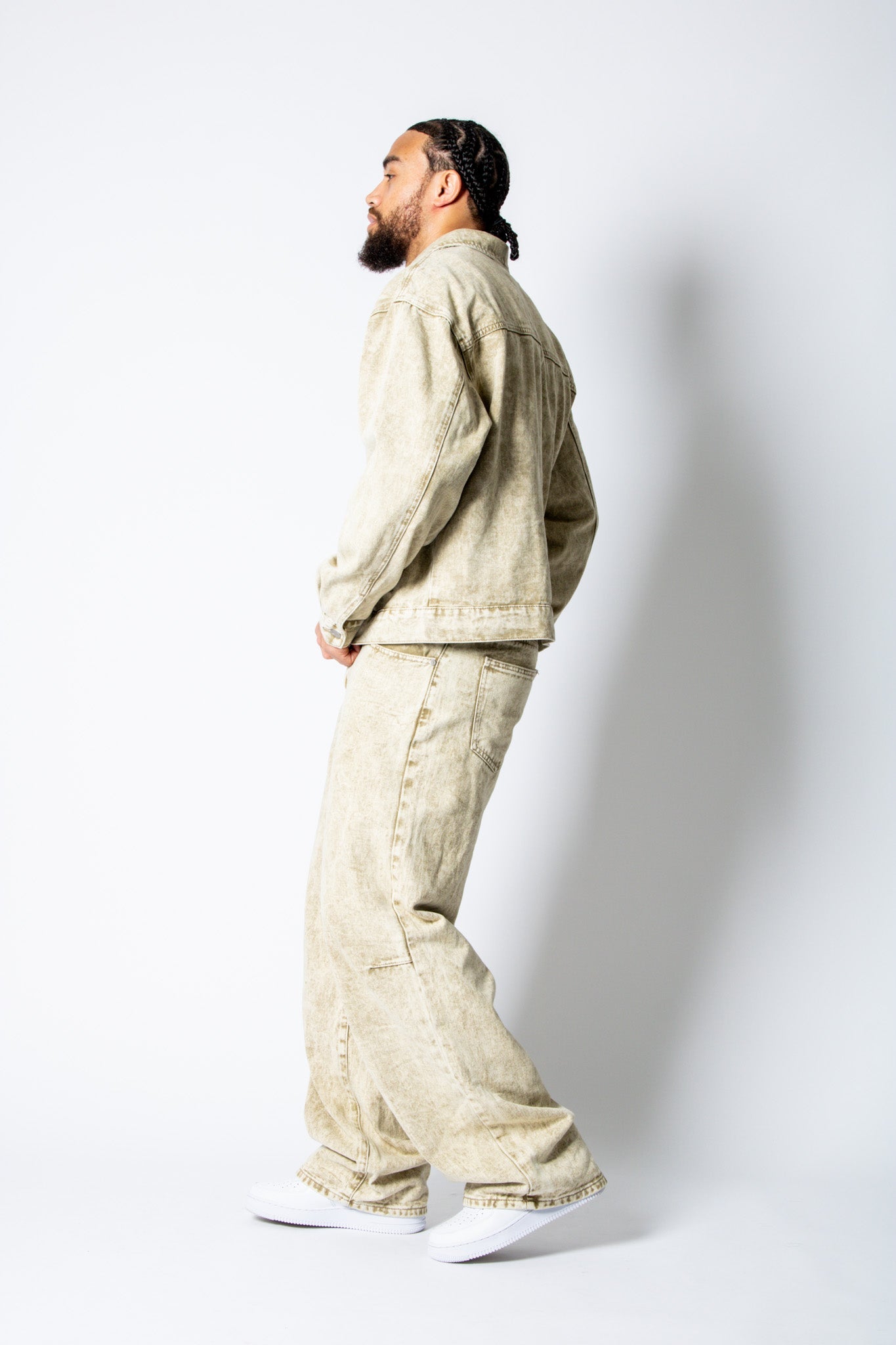 RIDER - Relaxed Zip‑Up Acid Wash Beige Denim Jacket - Liquor n Poker