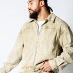 RIDER - Relaxed Zip‑Up Acid Wash Beige Denim Jacket - Liquor n Poker