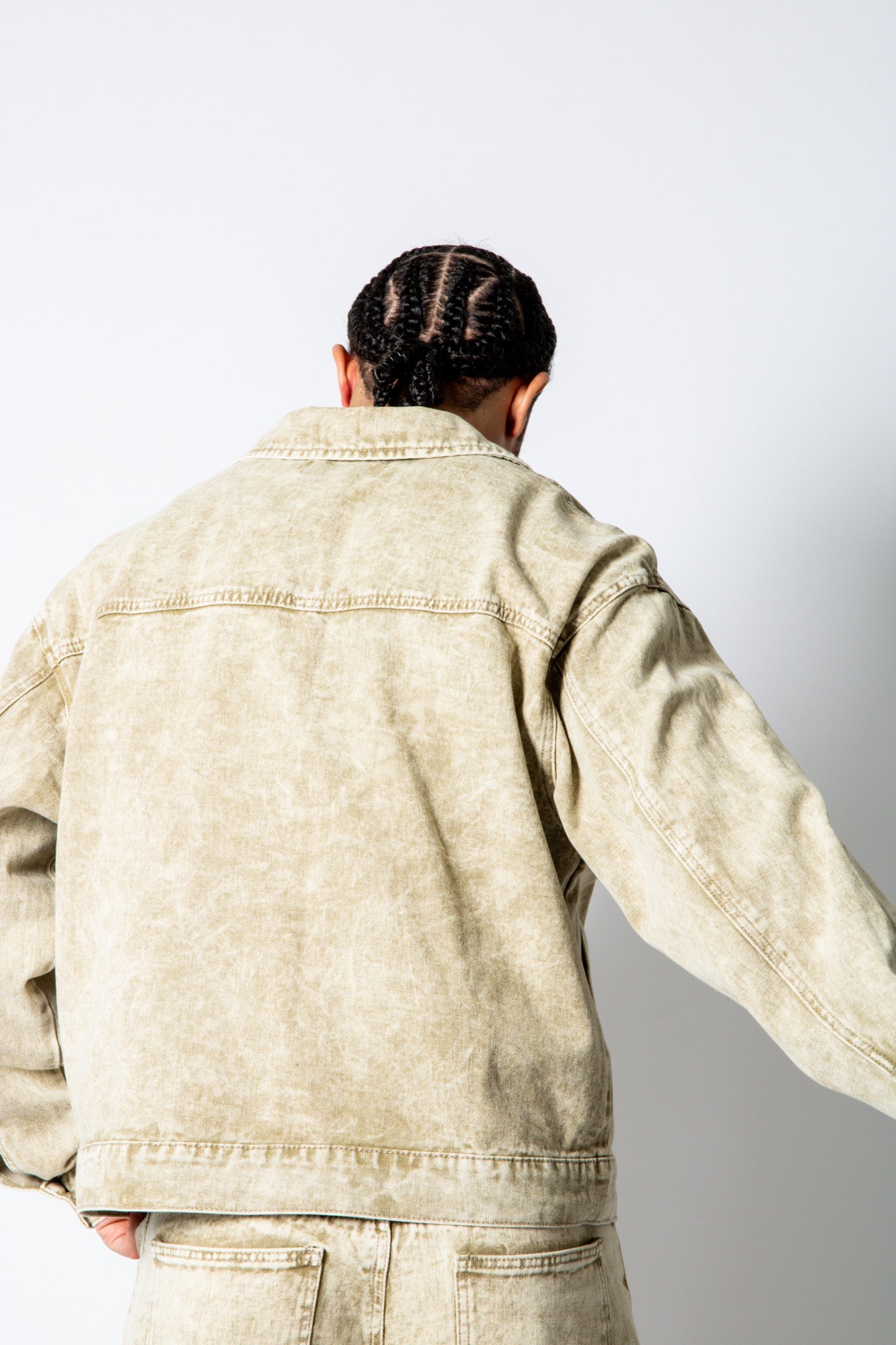 RIDER - Relaxed Zip‑Up Acid Wash Beige Denim Jacket - Liquor n Poker