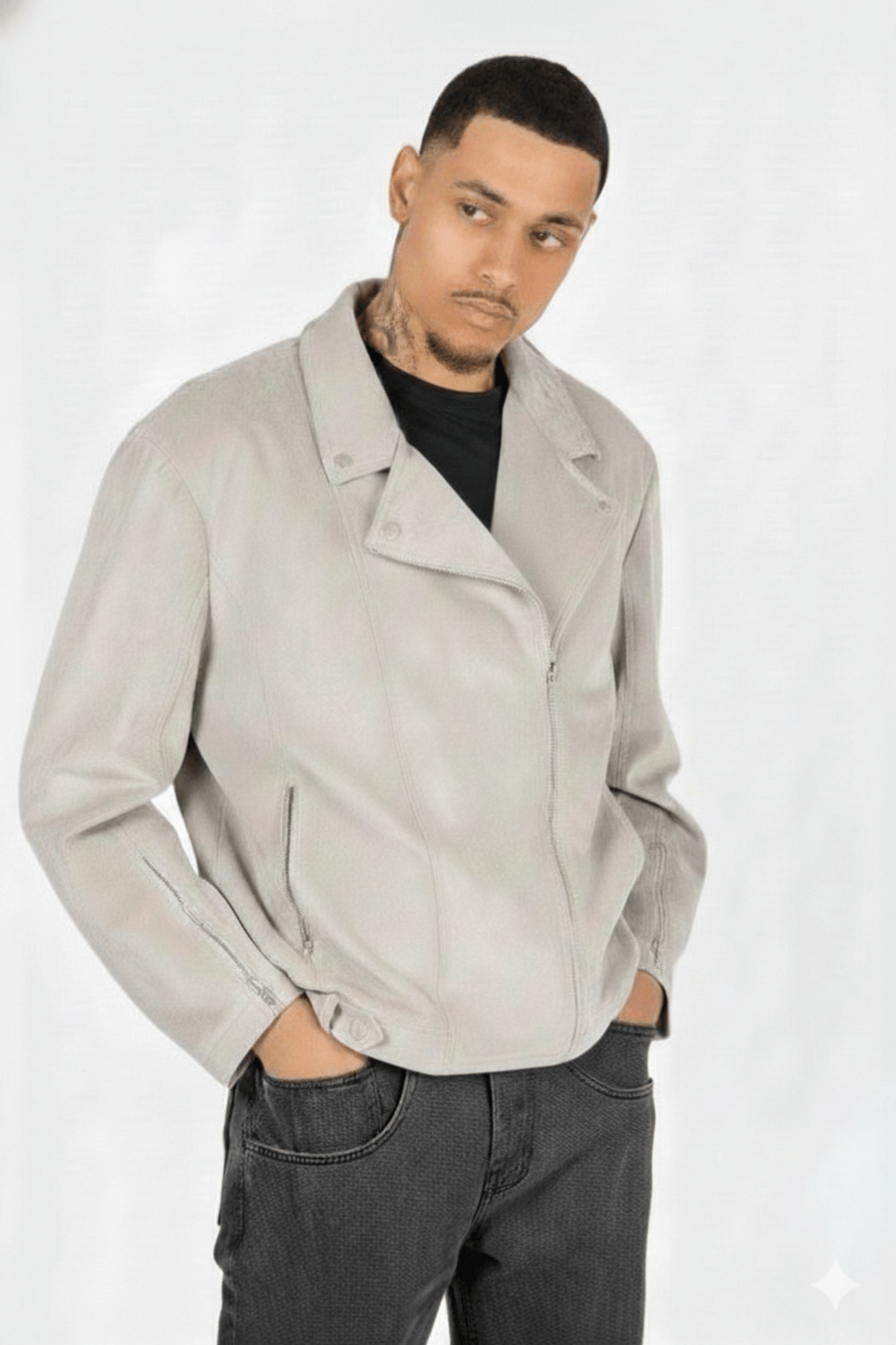 Rider Suede Biker Jacket in Stone - Liquor n Poker