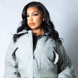Roxy Oversized Nylon Bomber Jacket in Grey - Liquor n Poker