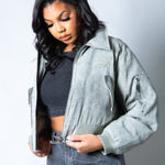 Roxy Oversized Nylon Bomber Jacket in Grey - Liquor n Poker