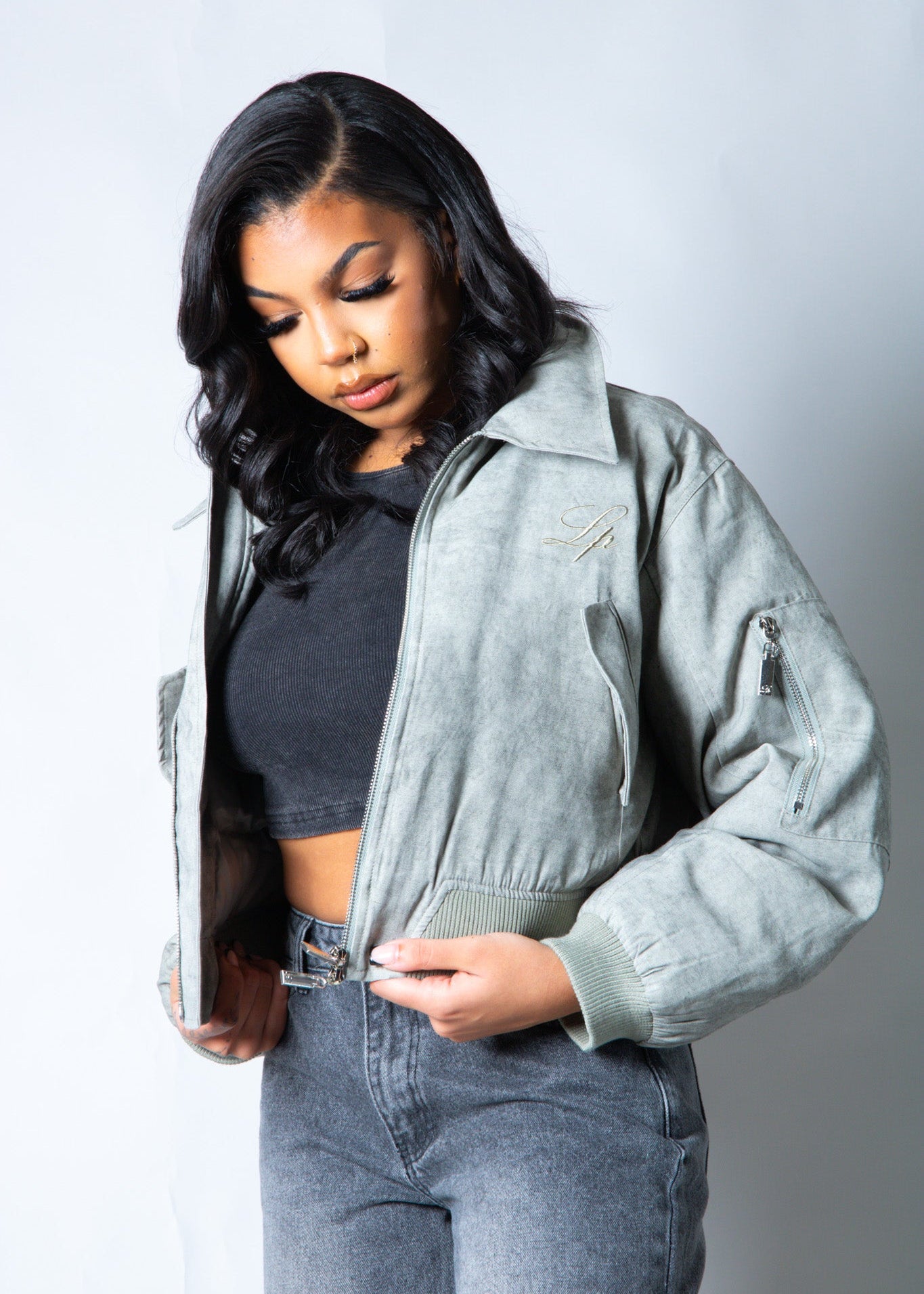 Roxy Oversized Nylon Bomber Jacket in Grey - Liquor n Poker