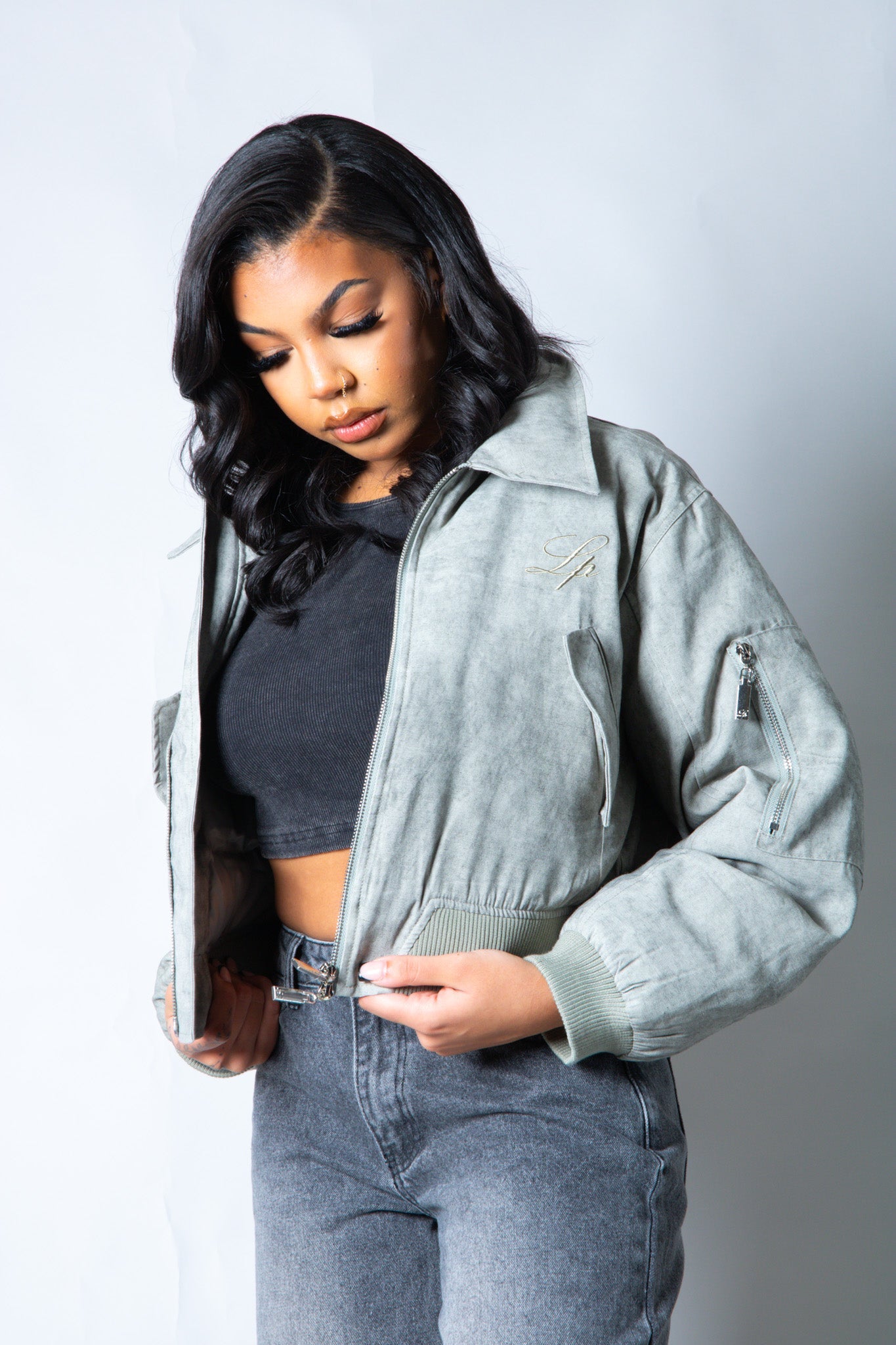 Roxy Oversized Nylon Bomber Jacket in Grey - Liquor n Poker