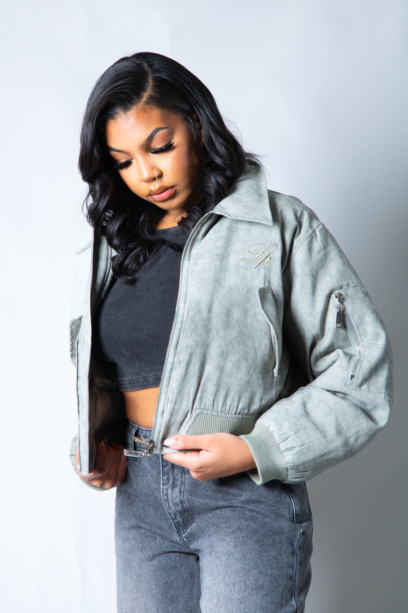 Roxy Oversized Nylon Bomber Jacket in Grey - Liquor n Poker