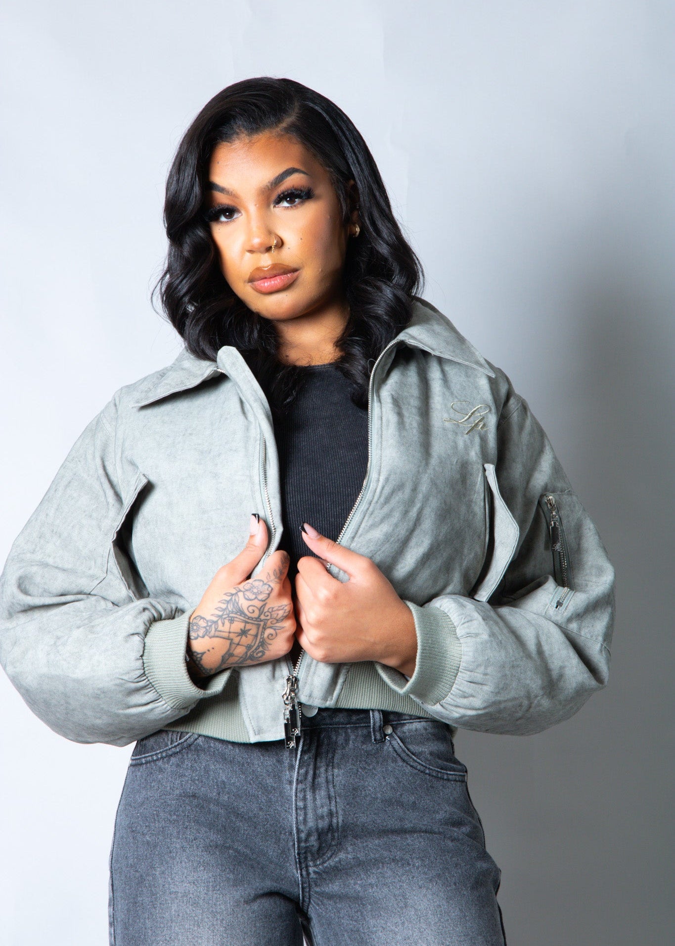 Roxy Oversized Nylon Bomber Jacket in Grey - Liquor n Poker