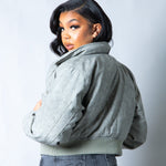 Roxy Oversized Nylon Bomber Jacket in Grey - Liquor n Poker