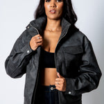 RYLA – Black Boxy Textured Faux Funnel Neck Jacket - Liquor n Poker