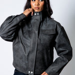 RYLA – Black Boxy Textured Faux Funnel Neck Jacket - Liquor n Poker