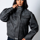 RYLA – Black Boxy Textured Faux Funnel Neck Jacket - Liquor n Poker