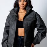 RYLA – Black Boxy Textured Faux Funnel Neck Jacket - Liquor n Poker